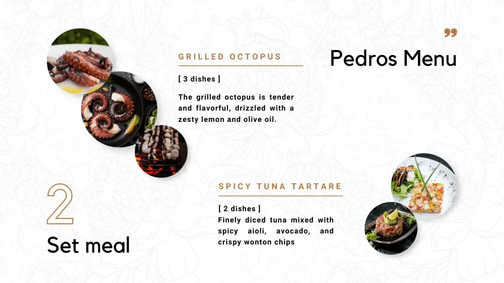 Pedros Signature Menu